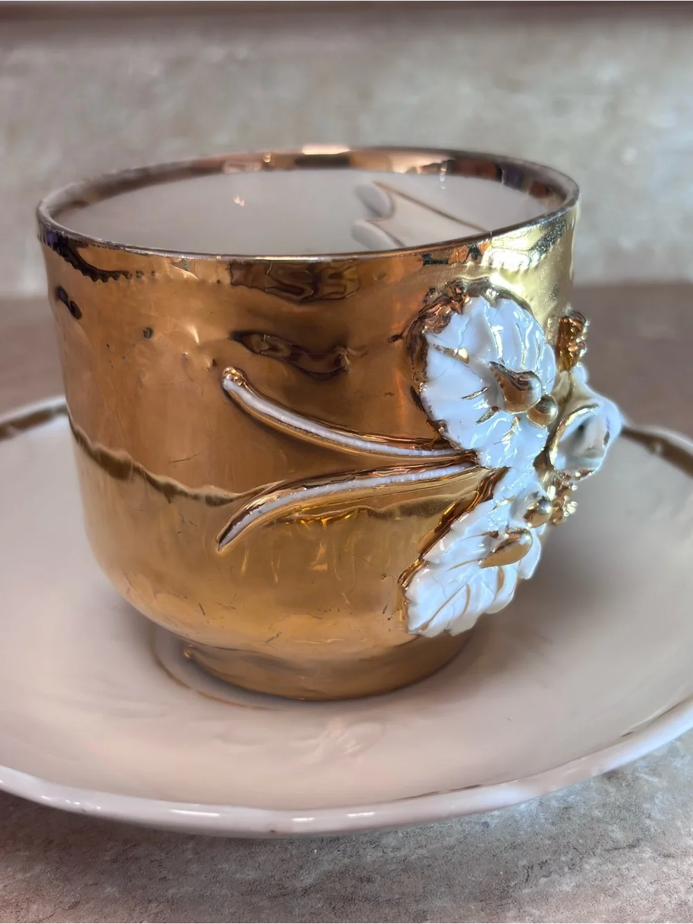 Victorian Ornate Mustache Cup With Saucer Set Mold# 28 German late 1800’s
